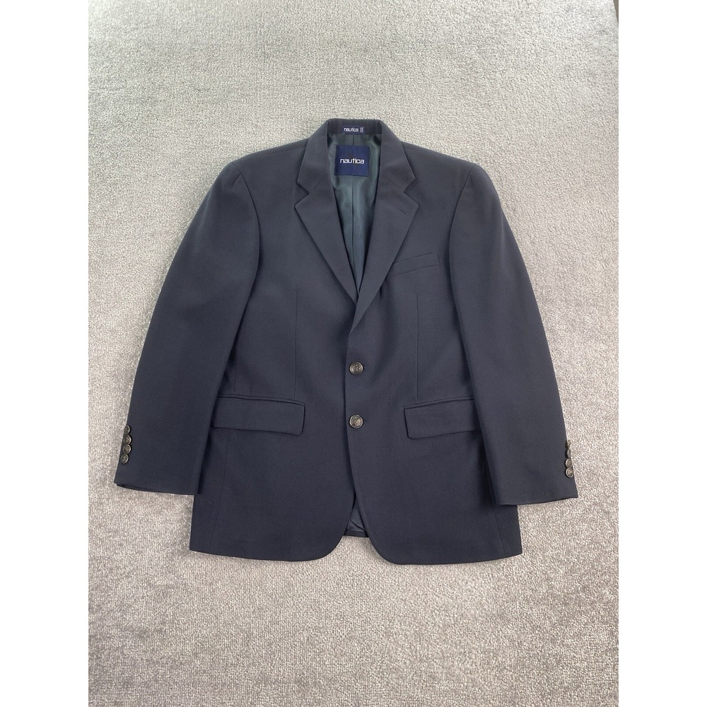 Vintage Nautica Blazer 40 R Navy Wool Metal Buttons Anchor Logo University Sport